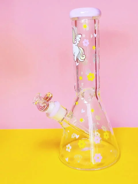 Magical Unicorn Pink Glass Bong with Heart Bowl