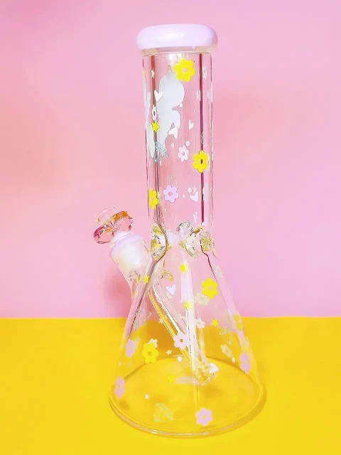 Magical Unicorn Pink Glass Bong with Heart Bowl