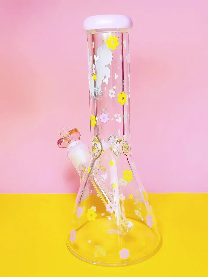 Magical Unicorn Pink Glass Bong with Heart Bowl