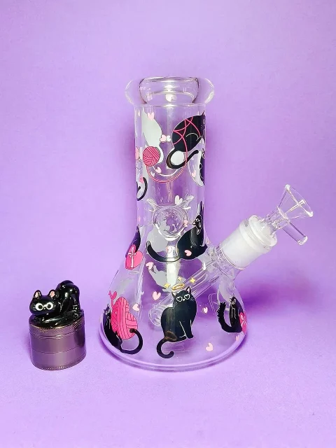 Playful Black Cats Beaker Glass Bong