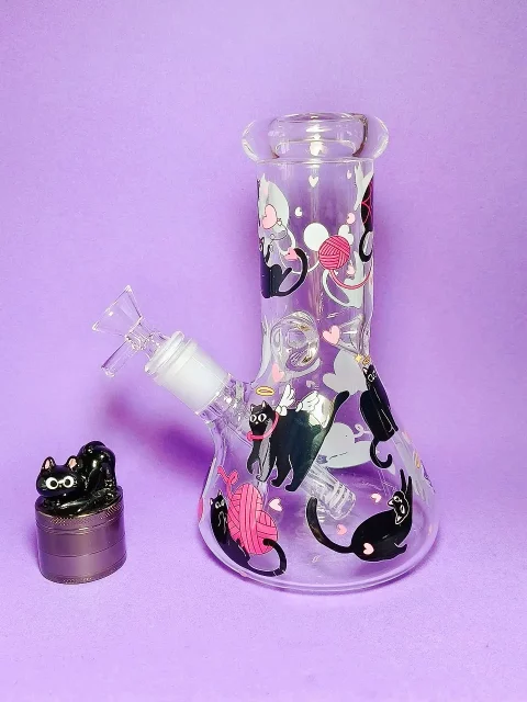 Playful Black Cats Beaker Glass Bong