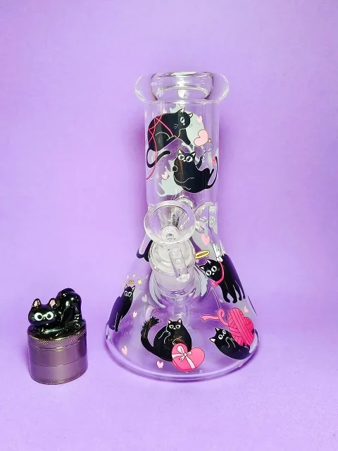Playful Black Cats Beaker Glass Bong