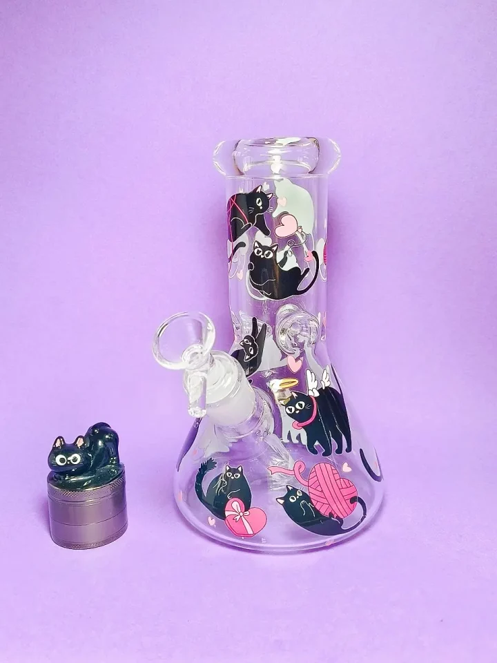 Playful Black Cats Beaker Glass Bong