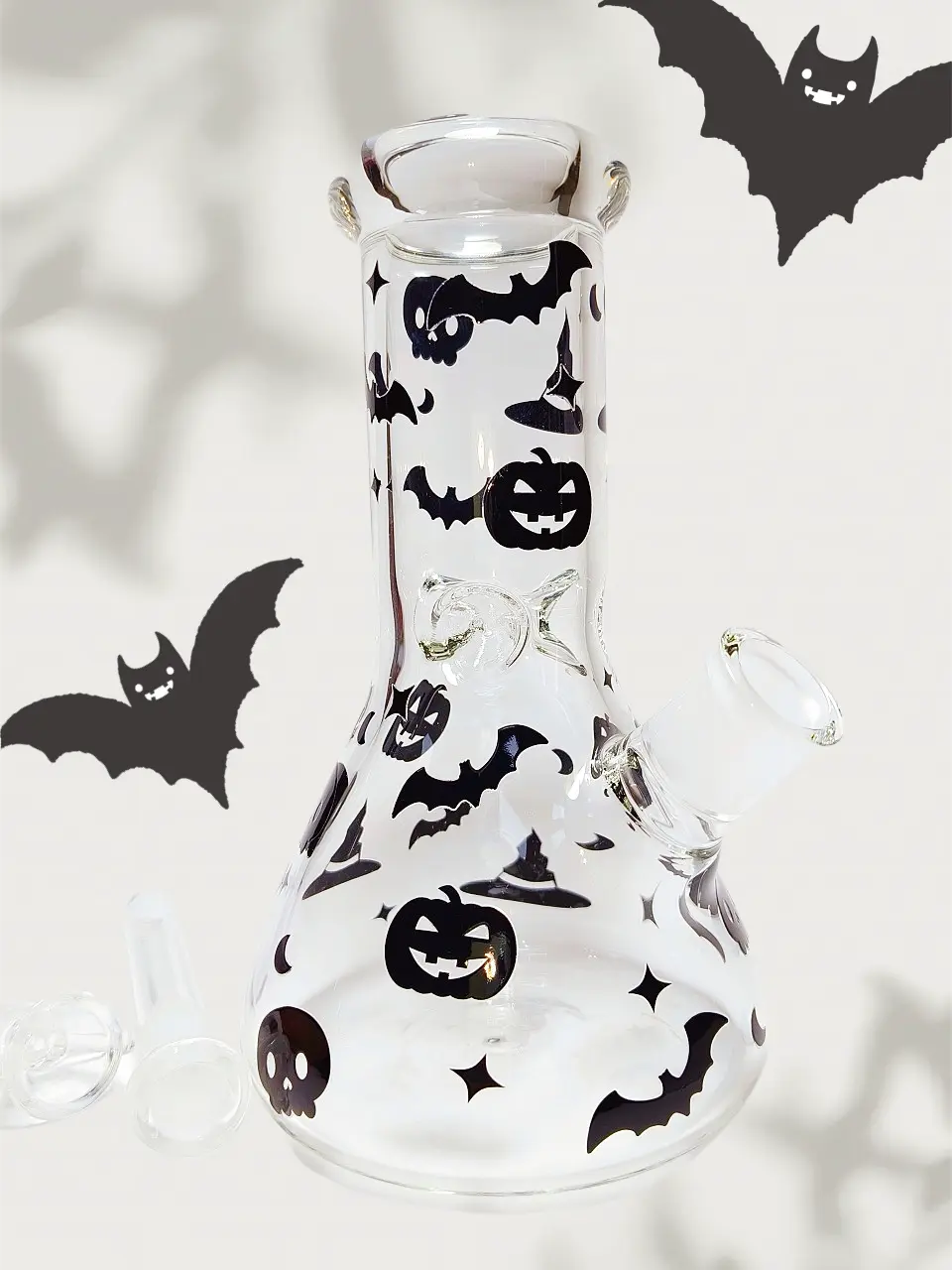 Clear Beaker Bong with Bold Black Halloween Decals
