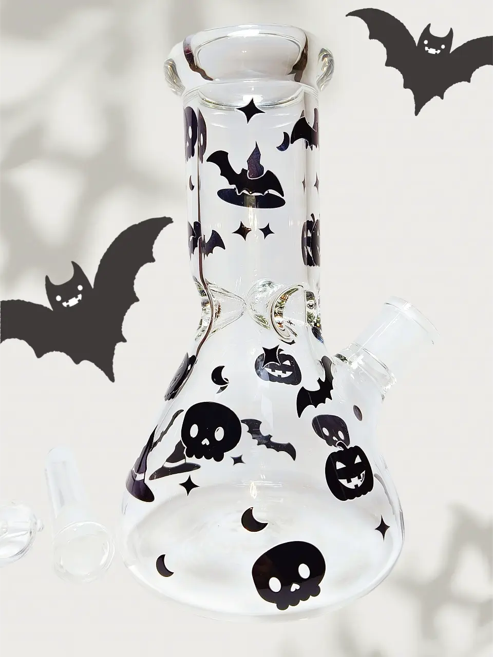 Clear Beaker Bong with Bold Black Halloween Decals