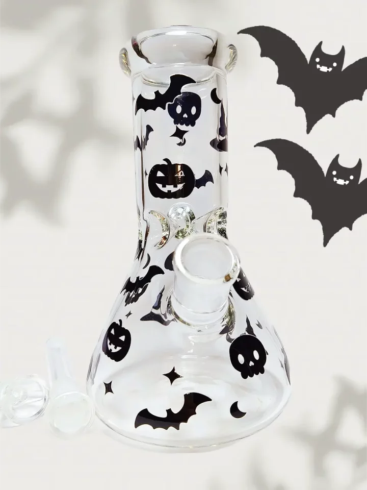 Clear Beaker Bong with Bold Black Halloween Decals
