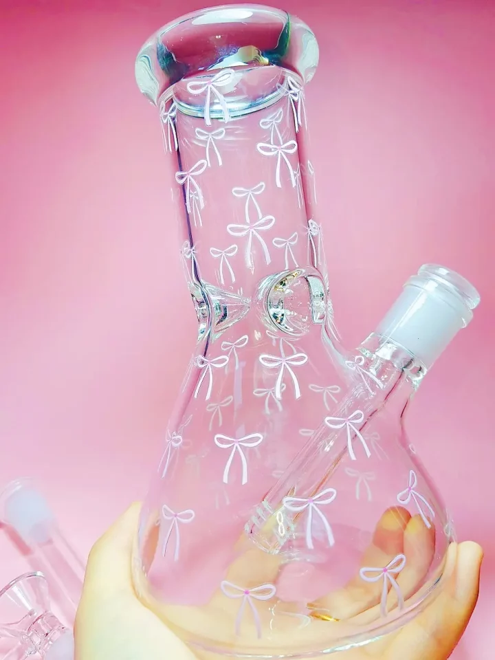 Clear Beaker Bong with Pink Bows | Cute, Dainty & Feminine
