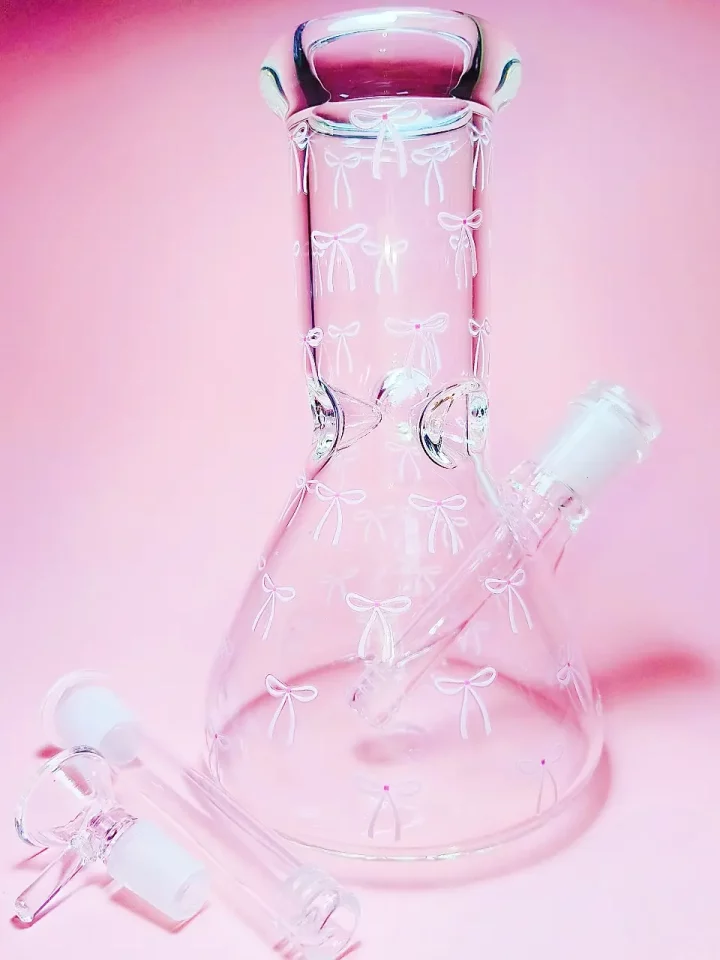 Clear Beaker Bong with Pink Bows | Cute, Dainty & Feminine
