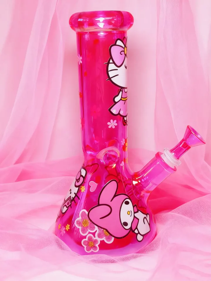 Hello Kitty & My Melody Iridescent Pink Glass Bong | Sweet and Shiny