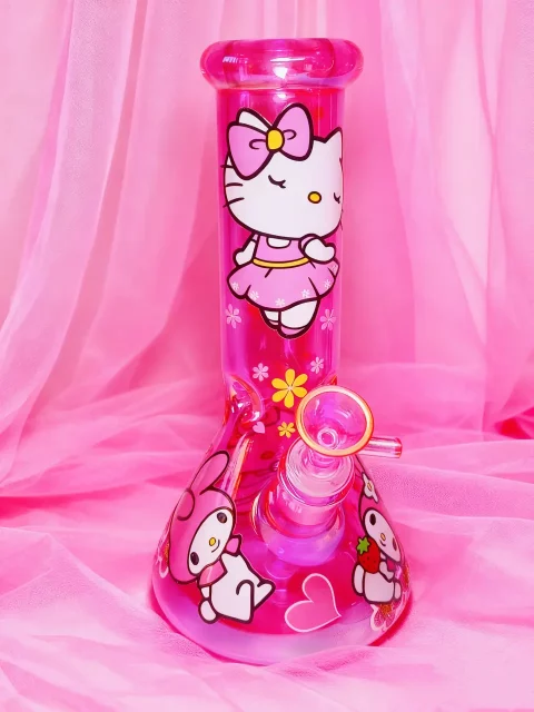 Hello Kitty & My Melody Iridescent Pink Glass Bong | Sweet and Shiny
