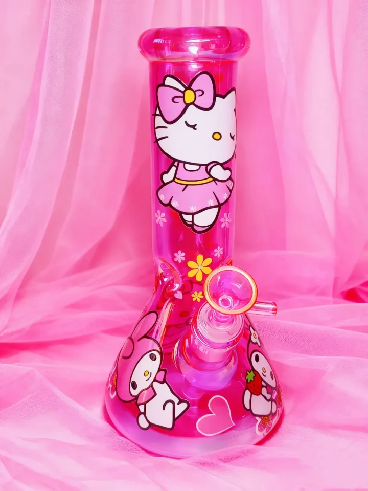 Hello Kitty & My Melody Iridescent Pink Glass Bong | Sweet and Shiny