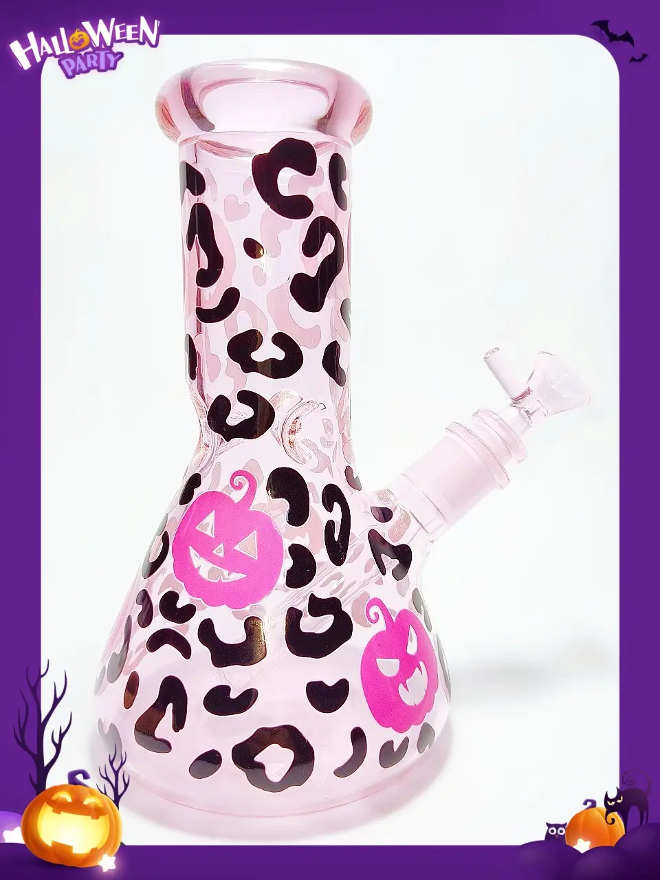 Pink Halloween Beaker Bong with Black Leopard Spots