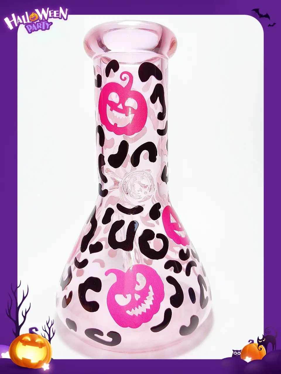 Pink Halloween Beaker Bong with Black Leopard Spots