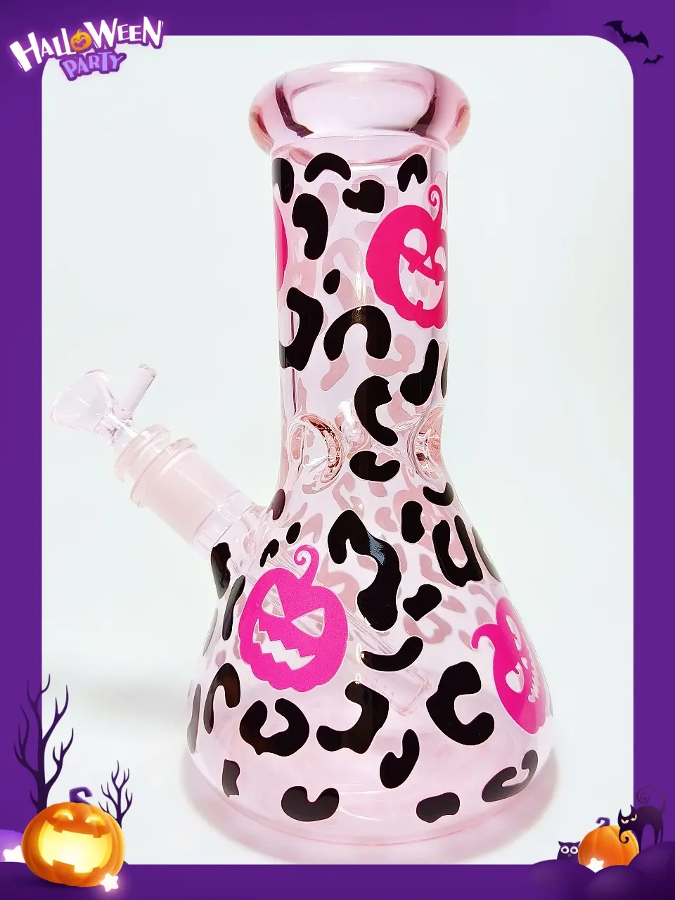 Pink Halloween Beaker Bong with Black Leopard Spots