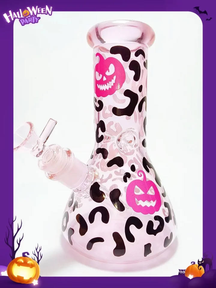 Pink Halloween Beaker Bong with Black Leopard Spots