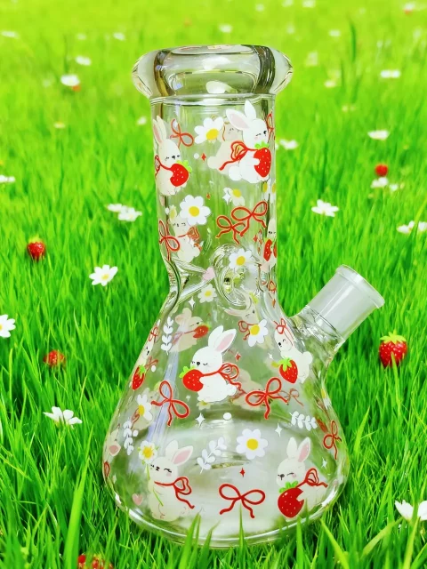 Strawberries & Daisies Country Bunny Glass Beaker Bong | Fresh, Cute, and Kawaii Strawberries & Daisies Country Bunny Glass Beaker Bong | Fresh, Cute, and Kawaii