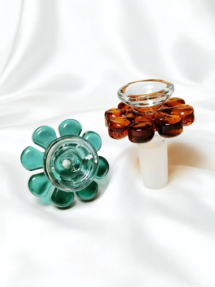 14mm 3D Sunflower Glass Bong Piece | Gem Petal Bowl Duo