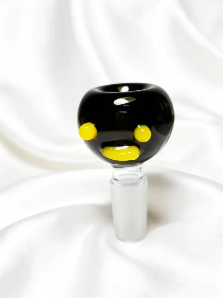 14mm Black & Yellow Face Glass Bowl Piece | Cute & Quirky