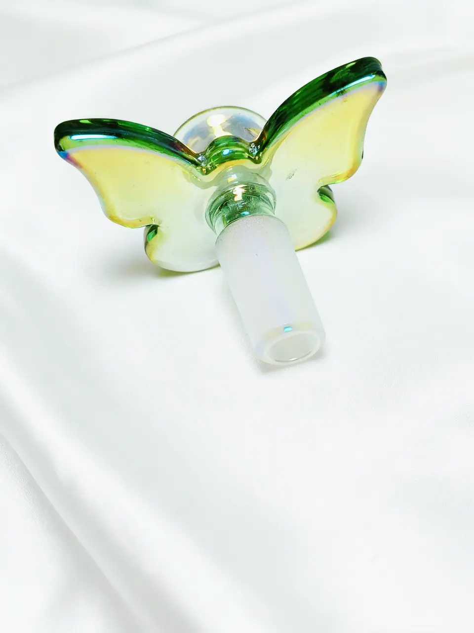 14mm Butterfly Shape Glass Bowl Piece | Iridescent Aurora Green