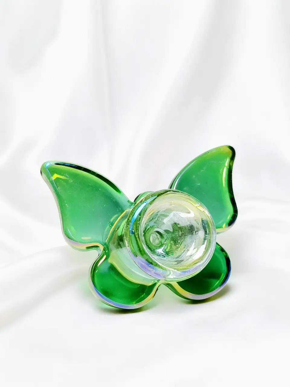 14mm Butterfly Shape Glass Bowl Piece | Iridescent Aurora Green