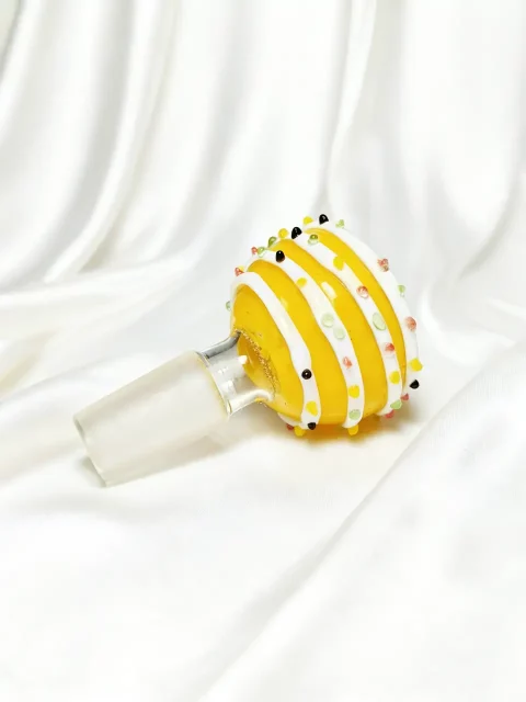 14mm Striped Candy Cake Glass Bowl Piece | Fun & Sweet 14mm Striped Candy Cake Glass Bowl Piece | Fun & Sweet