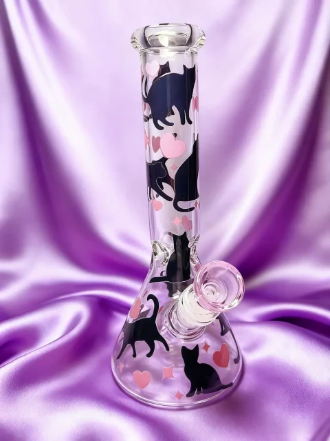 Black Cat Silhouette Beaker Glass Bong | Shadow & Sweetheart