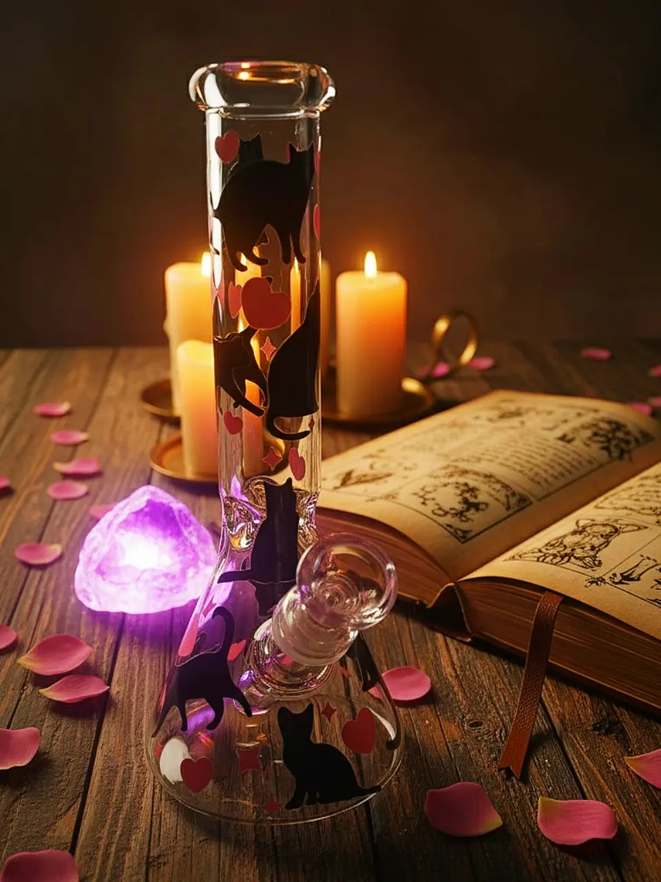 Black Cat Silhouette Beaker Glass Bong | Shadow & Sweetheart - Image 2