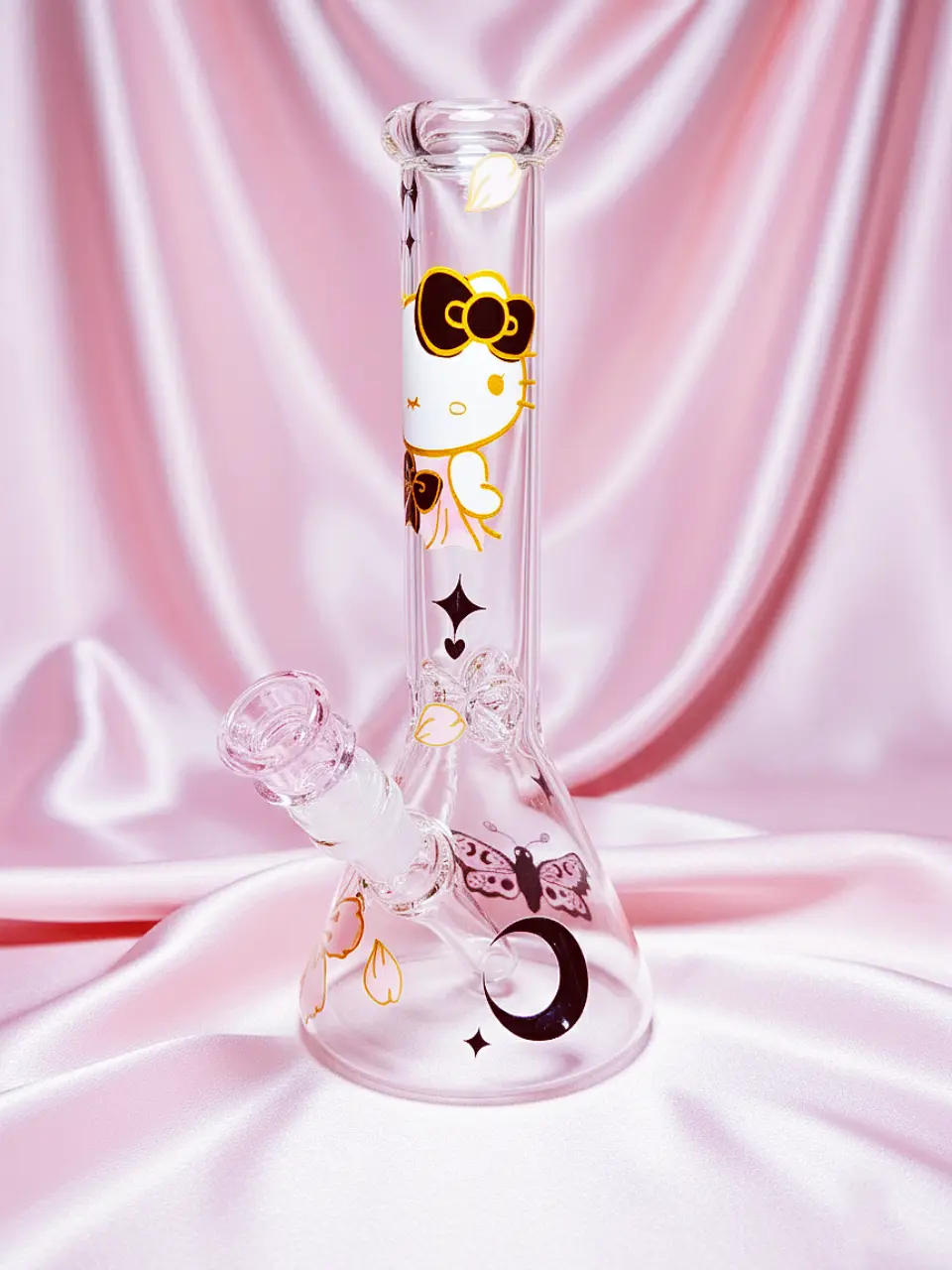 Black & Gold Hello Kitty Beaker Glass Bong | Elegant & Mysterious