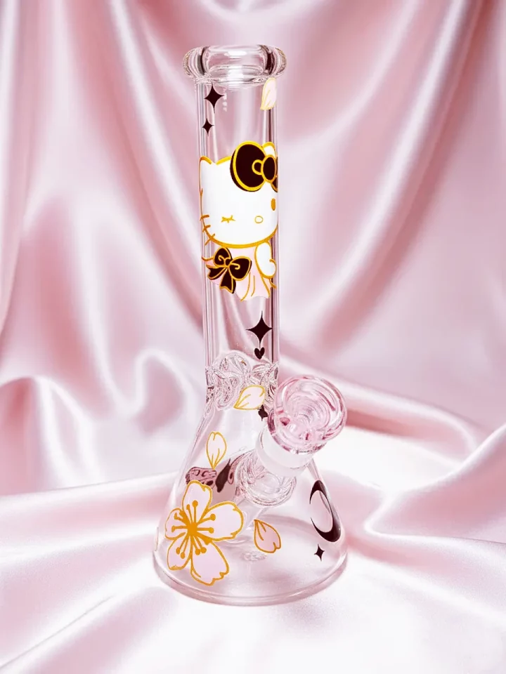 Black & Gold Hello Kitty Beaker Glass Bong | Elegant & Mysterious