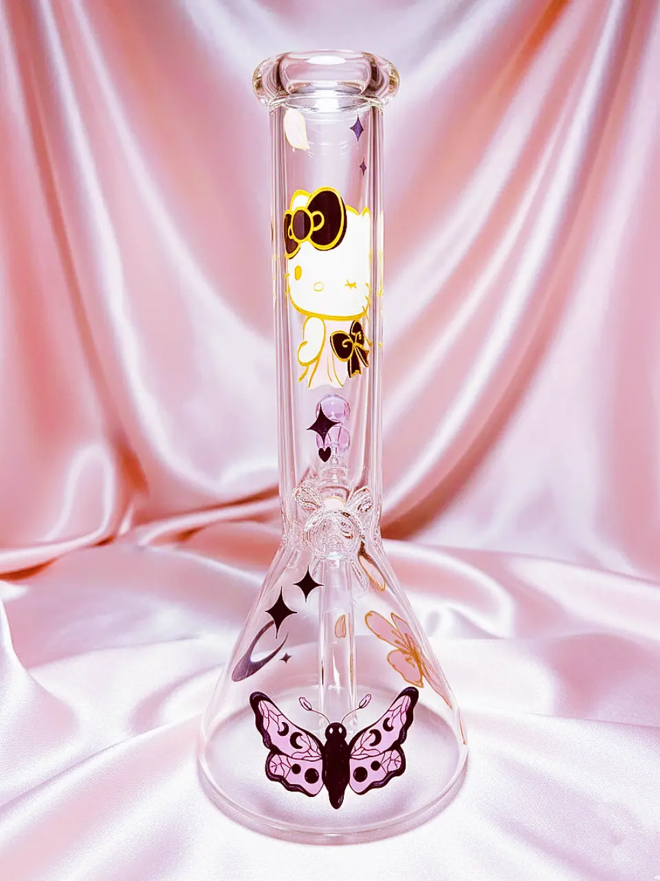 Black & Gold Hello Kitty Beaker Glass Bong | Elegant & Mysterious