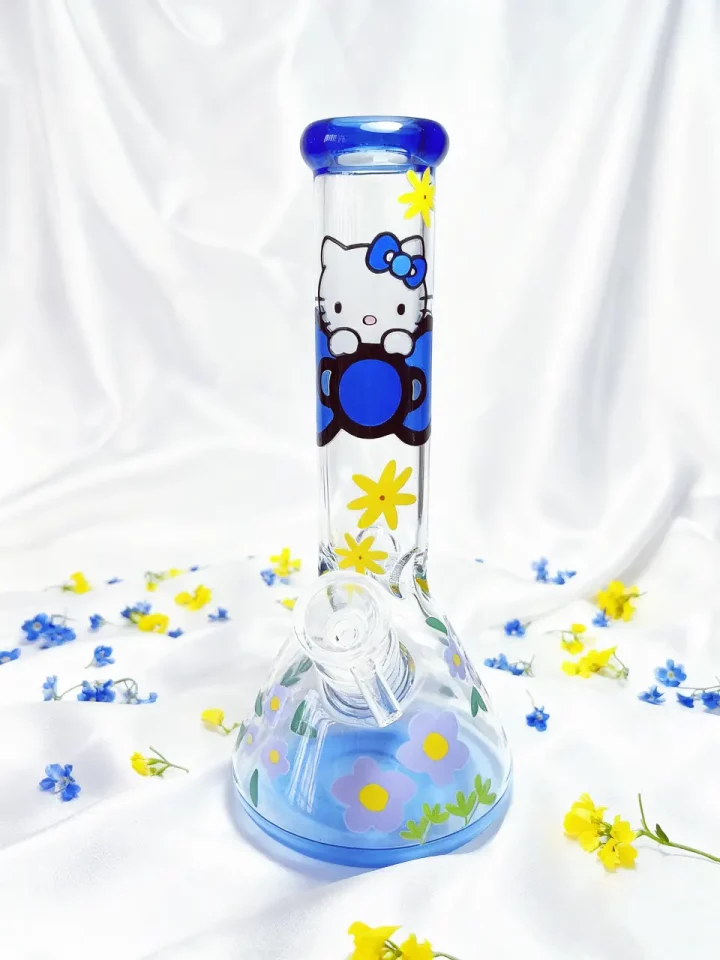 Hello Kitty Blue Floral Beaker Glass Bong | Sweet & Fresh