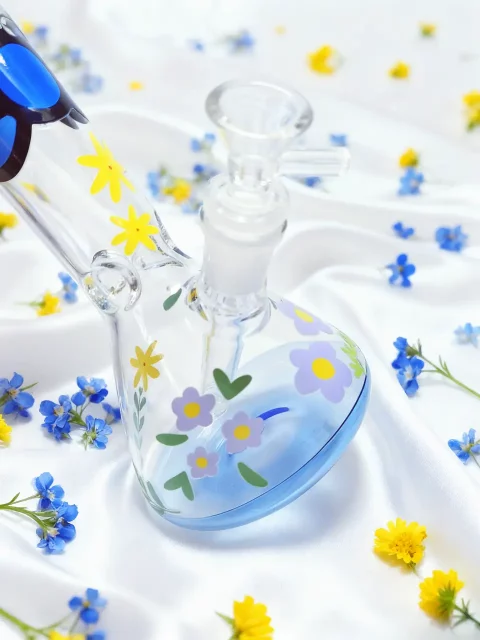 Hello Kitty Blue Floral Beaker Glass Bong | Sweet & Fresh Hello Kitty Blue Floral Beaker Glass Bong | Sweet & Fresh