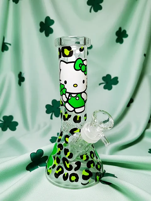 Hello Kitty & Clover Green Leopard Beaker Glass Bong | Wild & Lucky