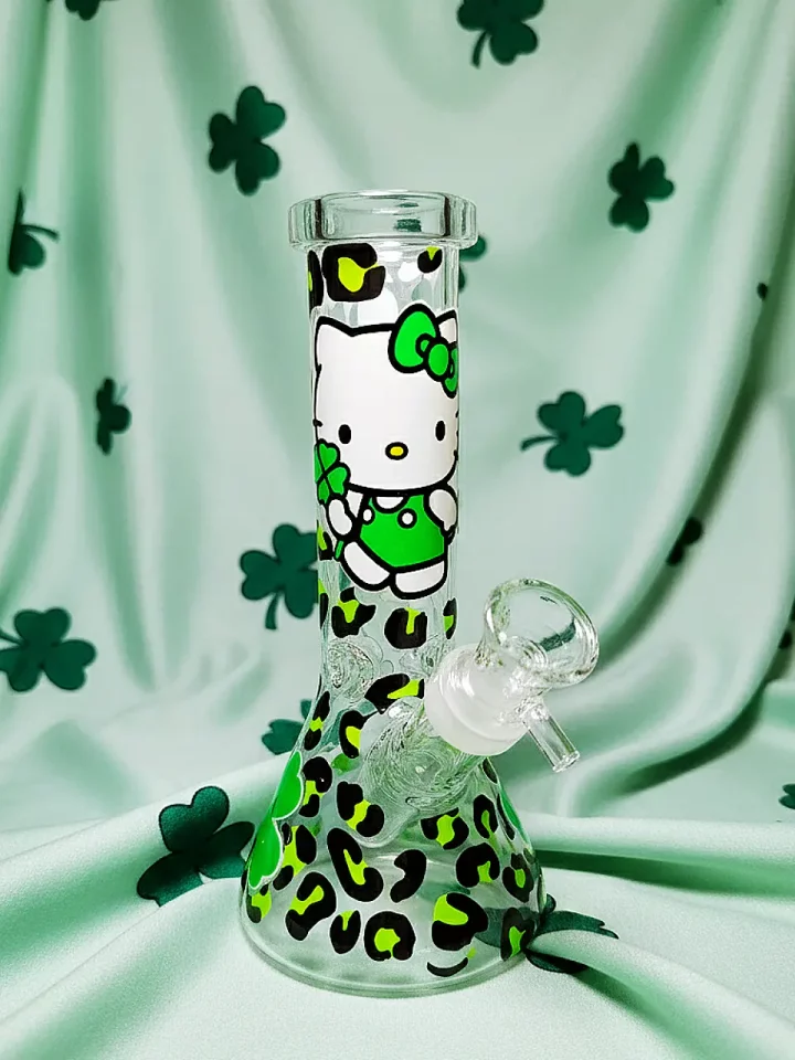 Hello Kitty & Clover Green Leopard Beaker Glass Bong | Wild & Lucky