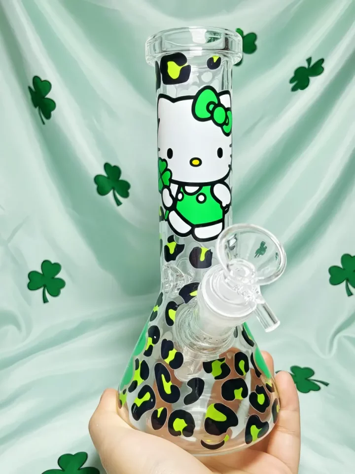 Hello Kitty & Clover Green Leopard Beaker Glass Bong | Wild & Lucky Hello Kitty & Clover Green Leopard Beaker Glass Bong | Wild & Lucky