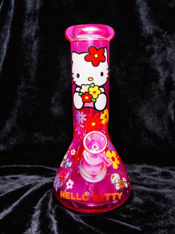 Hello Kitty Iridescent Hot Pink Beaker Glass Bong | Sweet and Floral