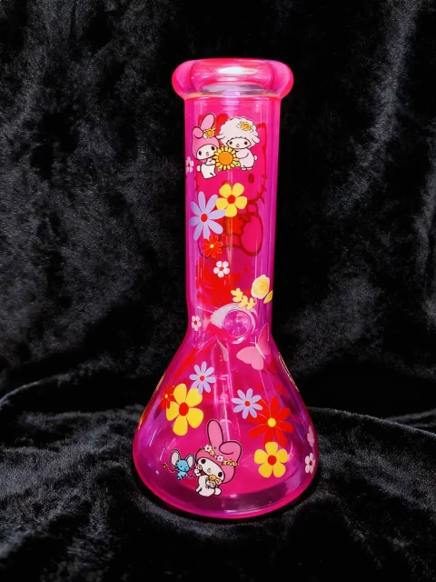 Hello Kitty Iridescent Hot Pink Beaker Glass Bong | Sweet and Floral Hello Kitty Iridescent Hot Pink Beaker Glass Bong | Sweet and Floral