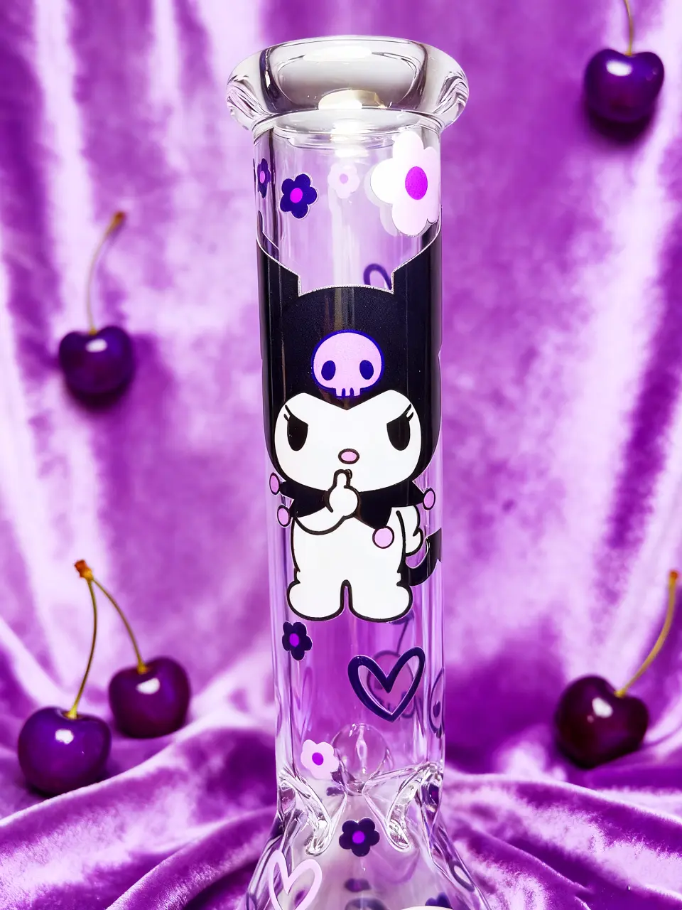 Kuromi Cherry Skull Beaker Glass Bong | Gothic Sweetheart