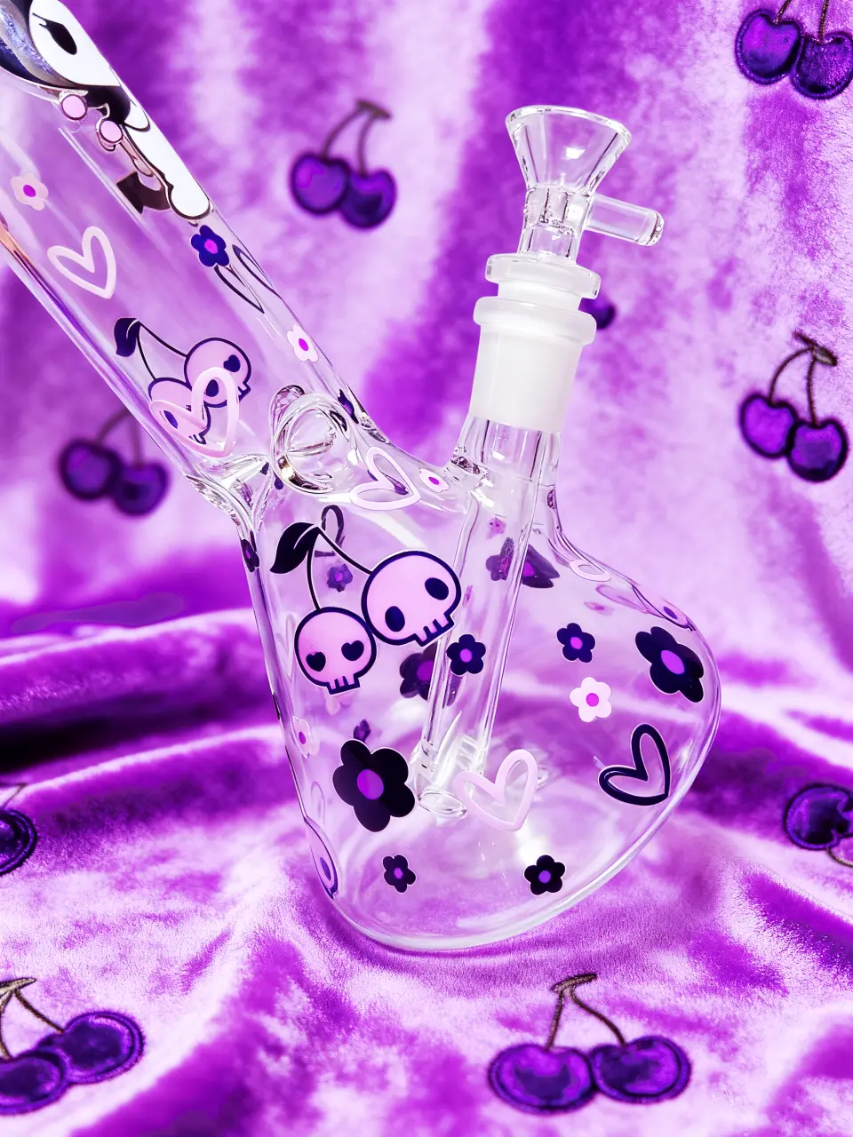 Kuromi Cherry Skull Beaker Glass Bong | Gothic Sweetheart