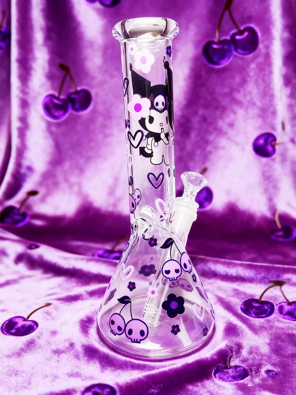 Kuromi Cherry Skull Beaker Glass Bong | Gothic Sweetheart