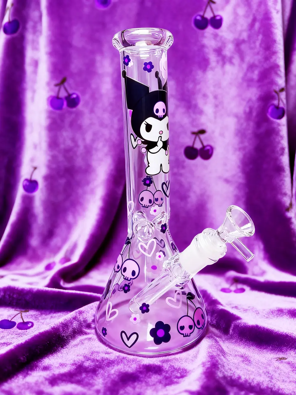 Kuromi Cherry Skull Beaker Glass Bong | Gothic Sweetheart