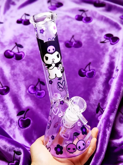 Kuromi Cherry Skull Beaker Glass Bong | Gothic Sweetheart Kuromi Cherry Skull Beaker Glass Bong | Gothic Sweetheart