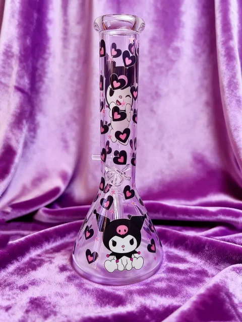 Kuromi Heart-Themed Beaker Glass Bong | Rebellious Sweetheart Kuromi Heart-Themed Beaker Glass Bong | Rebellious Sweetheart