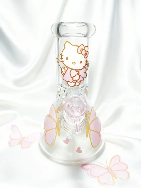 Pink Butterfly Hello Kitty Beaker Glass Bong | Fairy Sweet Dream