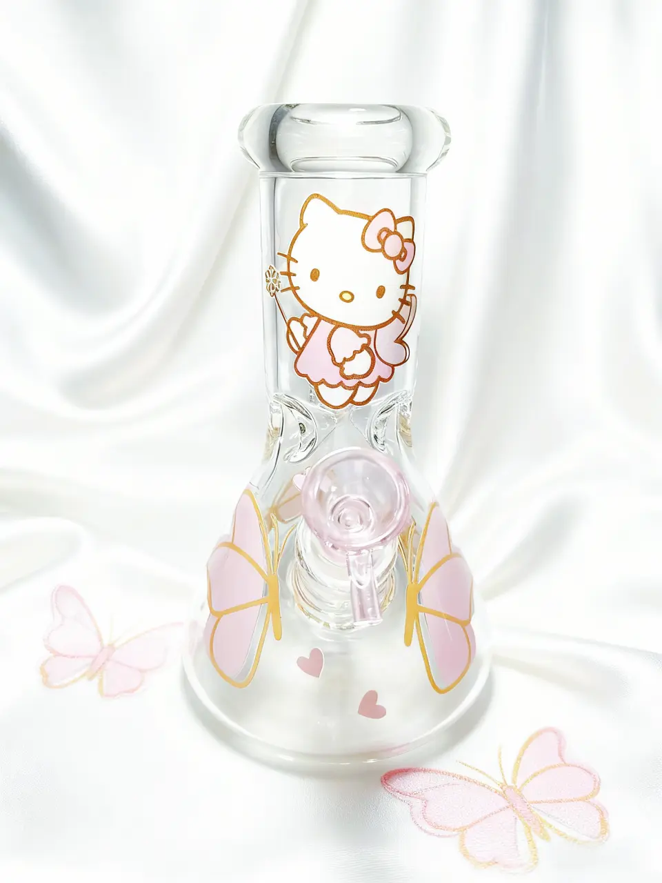 Pink Butterfly Hello Kitty Beaker Glass Bong | Fairy Sweet Dream