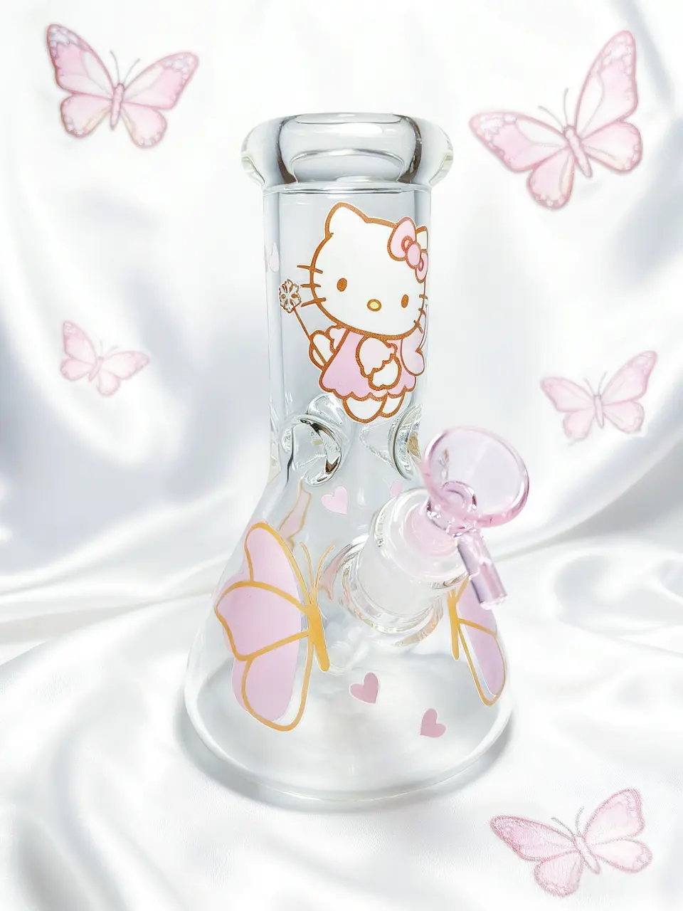 Pink Butterfly Hello Kitty Beaker Glass Bong | Fairy Sweet Dream