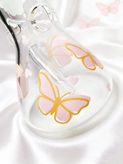 Pink Butterfly Hello Kitty Beaker Glass Bong | Fairy Sweet Dream Pink Butterfly Hello Kitty Beaker Glass Bong | Fairy Sweet Dream