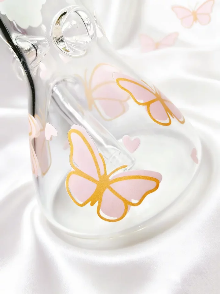 Pink Butterfly Hello Kitty Beaker Glass Bong | Fairy Sweet Dream