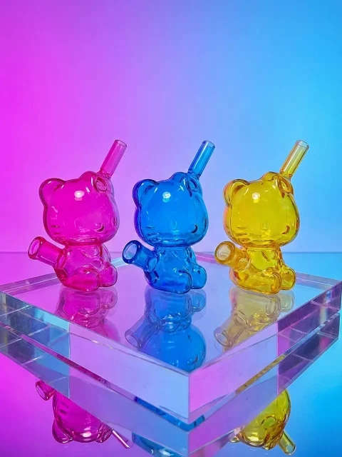 3D Hello Kitty Shape Glass Bubbler Bong | Neon Trendsetter 3D Hello Kitty Shape Glass Bubbler Bong | Neon Trendsetter