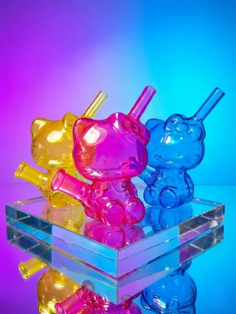 3D Hello Kitty Shape Glass Bubbler Bong | Neon Trendsetter